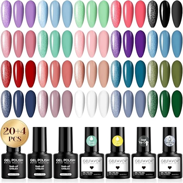UV-kynsilakkasetti, 24 kpl geelikynsilakka violetti sininen vihreä pinkki punainen väri geeli geelikynsilakka liotus pois mini UV{ad}
