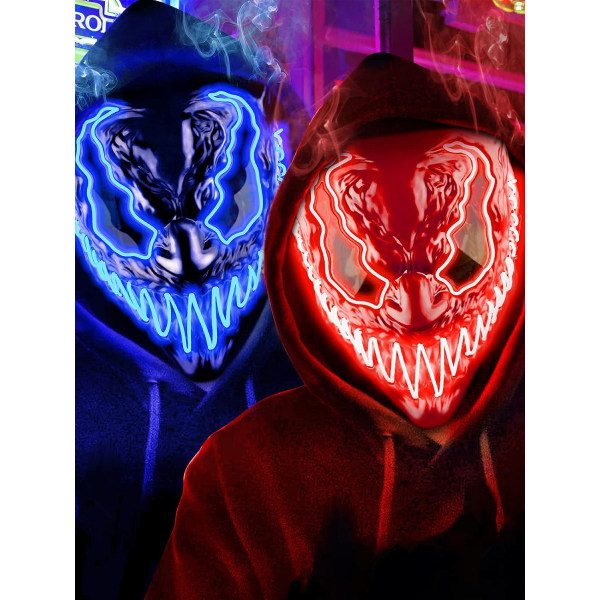Venobat LED Halloween-mask, 2-pack neonljusmask med mörka och onda glödande ögon 3 ljuslägen Blue Red