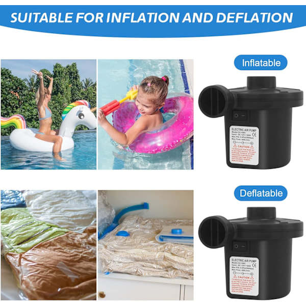 Elektrisk Luftpumpe Inflator Deflator, 240V/50W Inflator, med 3 Dyser Højtydende Paddelpumpe til Luftmadras