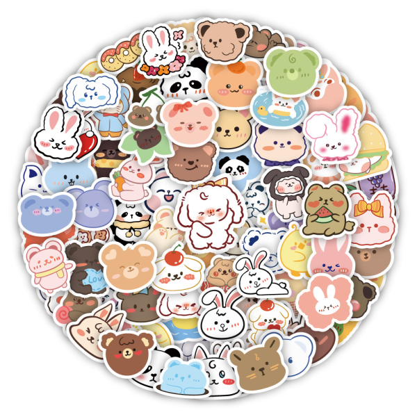 100 klistermärken med söta björnar och flickiga tecknade figurer
