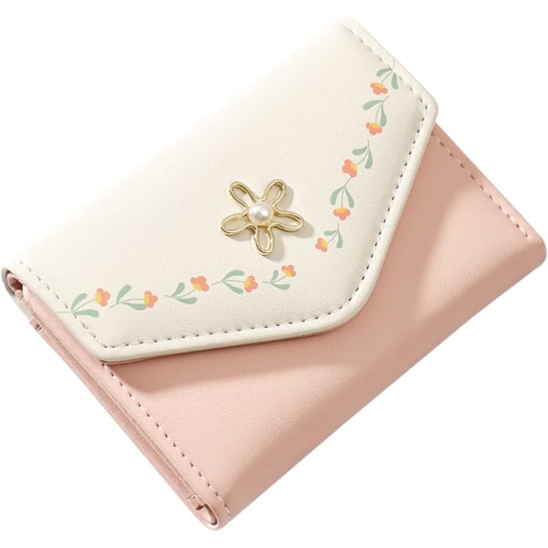 Damplånbok för flickor Söt trevikt plånbok med blommor (rosa)