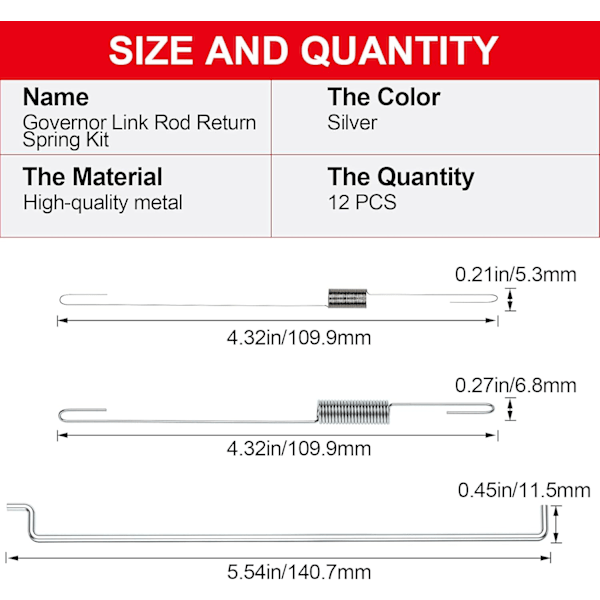 12 stk. gasspjæld returfjeder forbindelsessæt, fartpilot forbindelsessæt fjederforbindelsessæt til Honda GX140 GX160 GX200 GX210 168F 170F