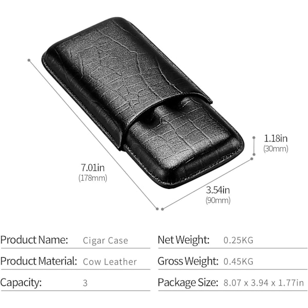 Läder cigarrfodral resehumidor för 3 cigarrer med cigarrskärare