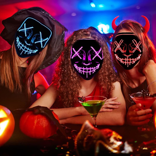 Halloweenmasker, LED Purge Mask, LISGO Light Up Mask, Skrämmande masker med 3 ljuslägen Masks Blue