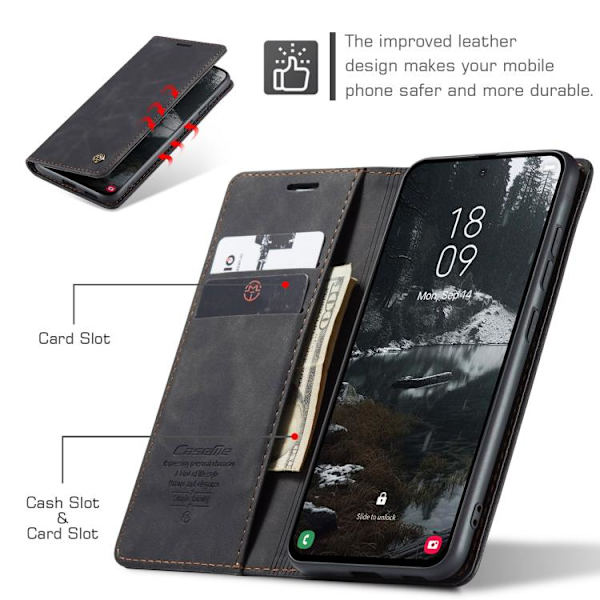 Samsung Galaxy S25 Edge 5G Etui CaseMe 013 Multifunktionelt Horisontalt Flip Læder {ad} Svart