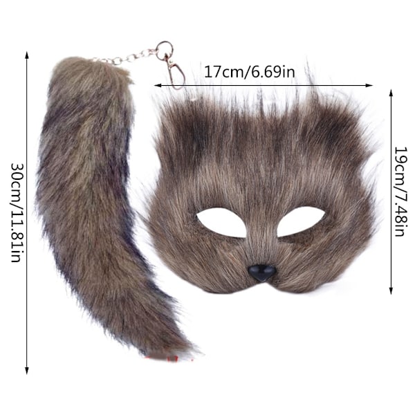 Konstgjord Rävpäls Svans Kattmask Therian Mask och Svans Halloween Cosplay Party-WELLNGS