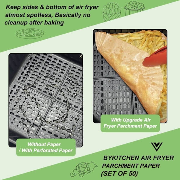 Air Fryer-Foder, Kvadratiska, Fettbeständiga Bakplåtspapper för Air Fryer