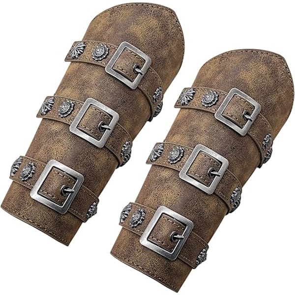 Medeltida Armskydd i PU-Läder med Spänne, Riddare LARP Retro Renässans Armskydd