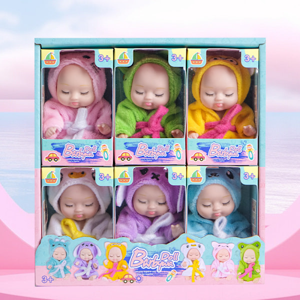 Sött Litet Dockset, Miniatyr Återfödd Babydocka i Plast, Överraskningspresent för Barn (Badrocksserie) Bathrobe Series