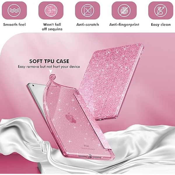 INFILAND Fodral för iPad 9:e generationen 2021/ iPad 8:e generationen 2020/ iPad 7:e generationen 2019, 10,2 tum, pennhållare för barn, rosa