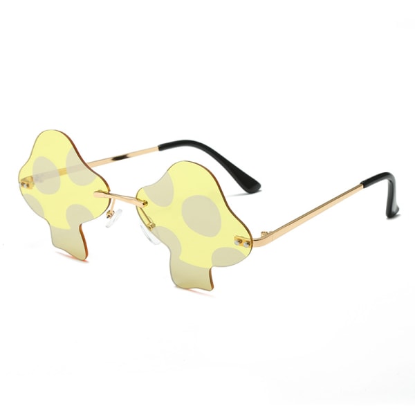 Söta svampformade solglasögon Rave Prom Accessoarer för kvSLINnor män Cloud Flame Halloween båglösa glasögon utan ram, gul
