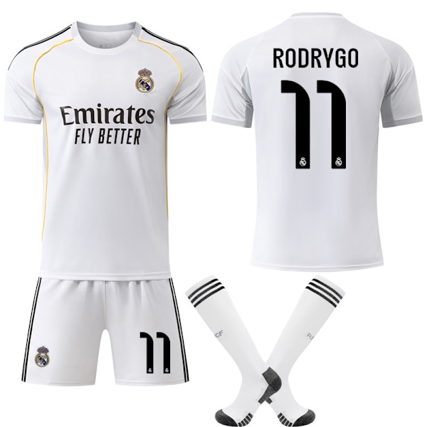 2025-2026 Real Madrid Kotipaita Lapset Aikuiset Uusi Jalkapallosetti Nro.11 RODRYGO{ad} XS