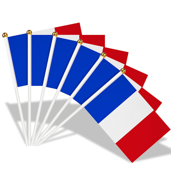 20 Pieces Mini Flags of France with 30 cm White Solid Pole for 2024 Olympic Games, UEFA, UEFA Euro, World Cup, National Day Decoration - 14 x 21 cm