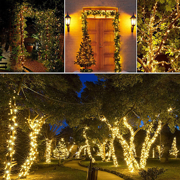 #12m 100LED Solcelle Julelys Varm Hvid#
