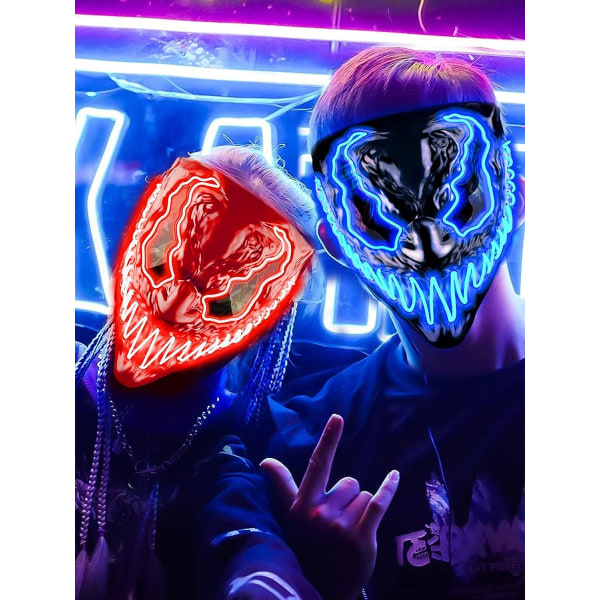 Venobat LED Halloween-mask, 2-pack neonljusmask med mörka och onda glödande ögon 3 ljuslägen Blue Red