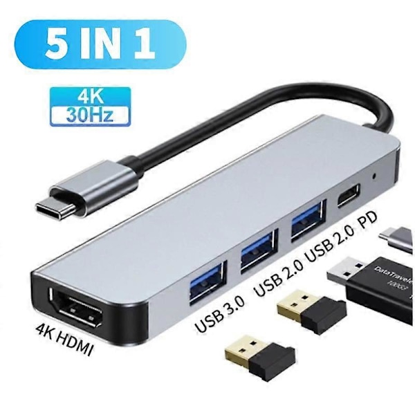 USB C HUB 4K 30Hz Typ C till HDMI-kompatibel PD 87W USB-splitter USB-adapter för Macbook Air Pro USB3.0 HUB TF SD Multi Converter LGL 5-IN-1