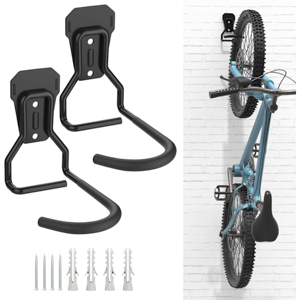 2-pack Cykelväggfästen - Kraftiga L-formade järnkrokar, Vertikal förvaringshängare för hem/garage Cykelorganisatör