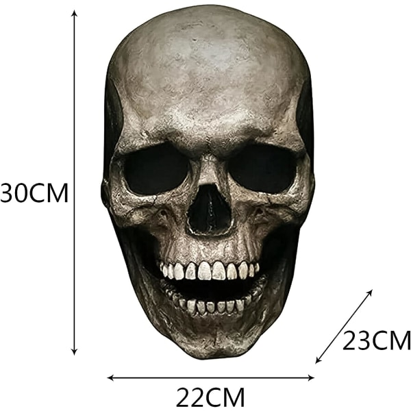 FUFRE Halloween-mask Helhuvudskallemask, realistisk läskig mask med rörlig käke, 3D Hvuxna latexmasker Grey