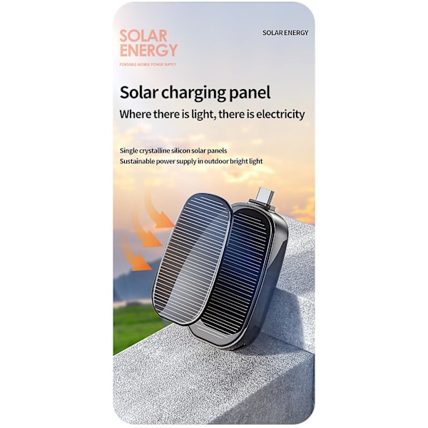Mini aurinkoenergialataus avaimenperä power bank matkapuhelimeen 1200mAh Black: For Lightning