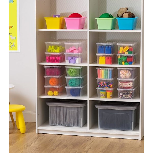 IRIS USA 1-pak Opbevaringskasser med låg, skotøjsæsker, klare stabelbare beholdere, organiser sko, skabshylder, spil, BPA-fri plast