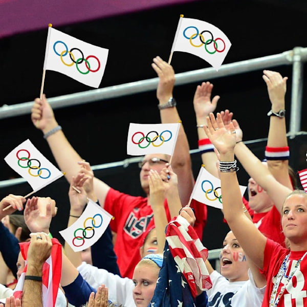 20 st små olympiska flaggor, Paris 2024 olympiska spel minflaggor med vit stång, olympiska spel dekoration, 14x21cm