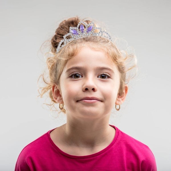 CQBB Prinsessa Hopeinen Tiara ja Kruunu Vaaleanpunaiset Kristallitiarat Tyttöjen Kauneuskilpailu Kruunut Strassi Syntymäpäähine Lapsille (Violetti)