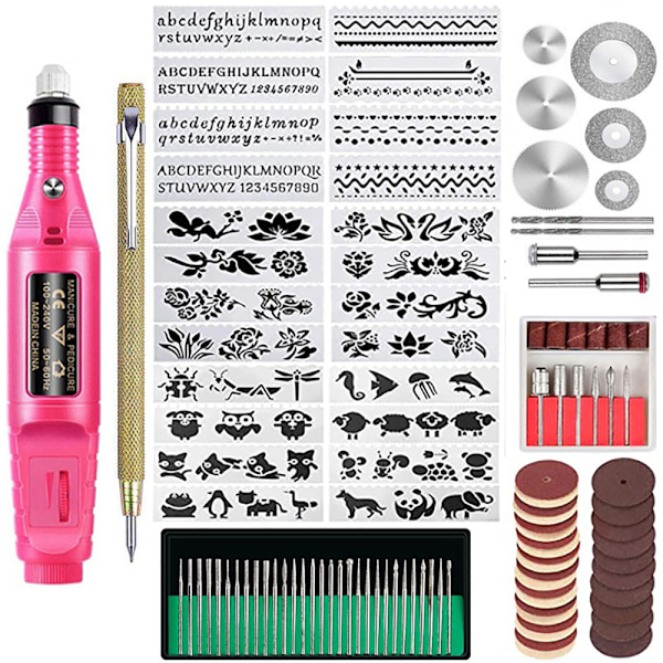 108-delad Graveringsverktygsset, Multifunktionell Graverings Penna med Sladd, DIY Rotationsverktyg för Smycken, Glas, Trä, Metall (rosröd) rose Red