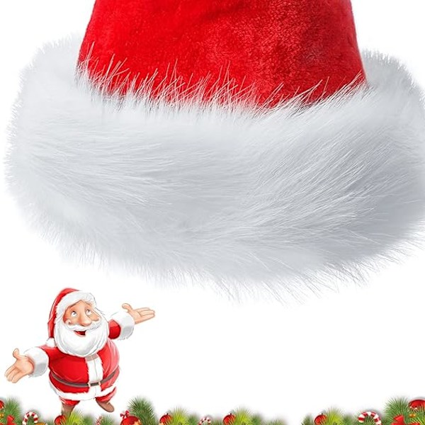 Jultomtehatt för Vuxna Unisex Röd Sammet Extra Tjock Julhatt