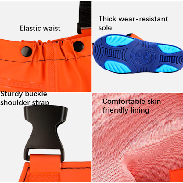 Børne waders pvc læderbukser ét-delt heldragt fisketøj havfiskeri vandtæt tøj børne vand waders Orange Orange 24/25 Orange