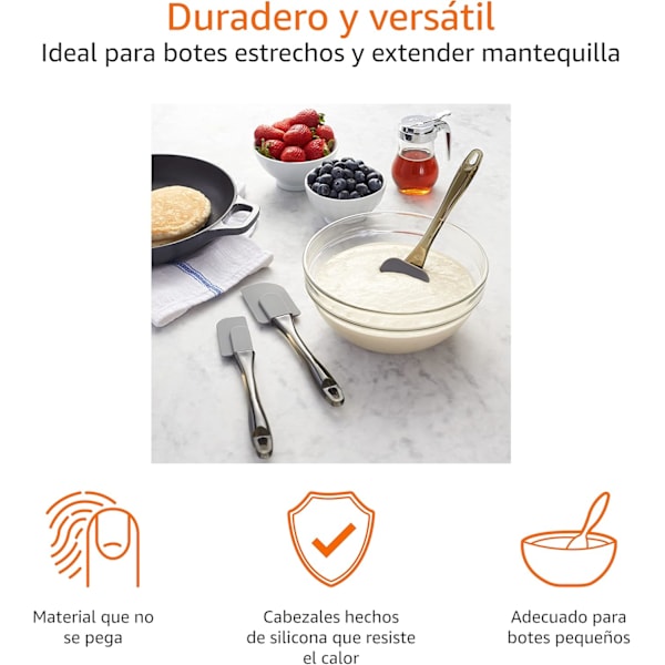 Basics Rektangulära silikonspatlar, set om 3, små, medelstora, stora, grå
