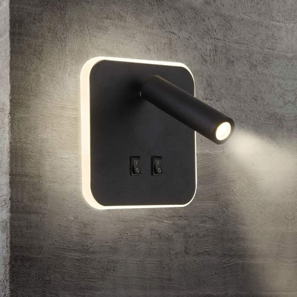 Wall plate Black Bedside LED Bedside lamp 3000K (3W+10W) Black Square