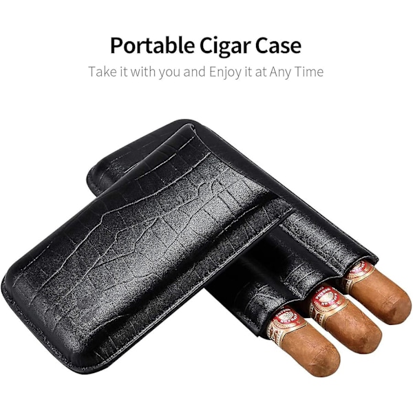 Brunlæder Cigar Etui Rejse Humidor Til 3 Cigarer Med Cigarskærer