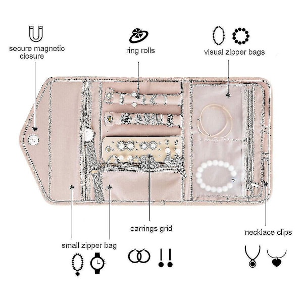 Smykke Rejse Etui Bærbar Etui Boks Organizer Pink