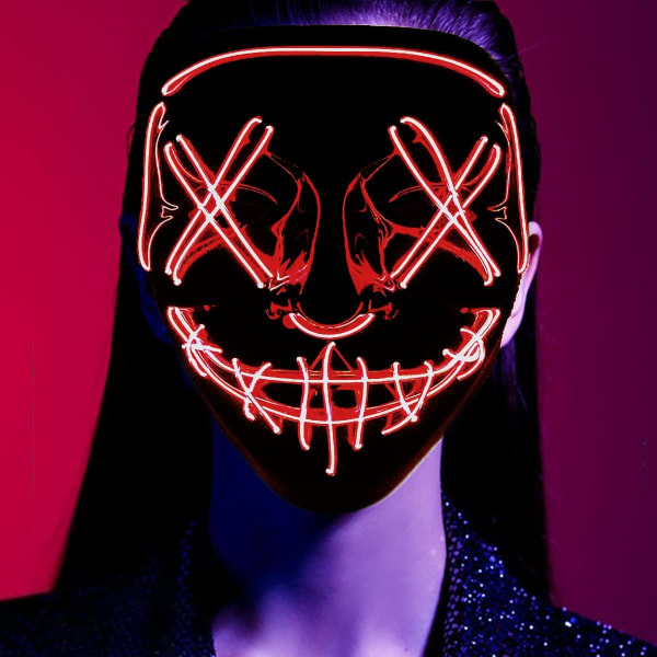Halloweenmasker, LED Purge Mask, LISGO Light Up Mask, Skrämmande masker med 3 ljuslägen Masks Red