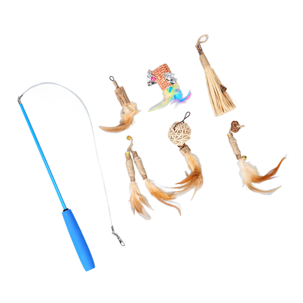 Cat Toys 6 Replacement Heads Retractable Interactive Eco Friendly Lightweight Easy to Store Cat Teaser for Indoor Use