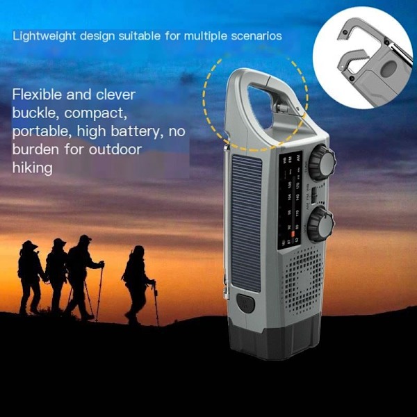 Aurinkoenergialla toimiva radio, taskulamppu ja 2000mAh Powerbank SOS Punainen