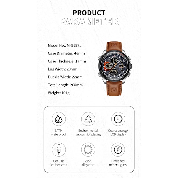NAVIFORCE Militärklockor för Män Lyx Sport Chronograf Alarm Armbandsur Vattentät Quartz Stor Klocka Digital Herrklocka GGNGN