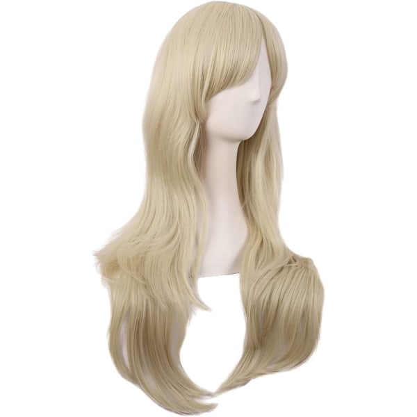 80 cm sidolång för kvinnor Långt lockigt hår syntetisk peruk (blond)