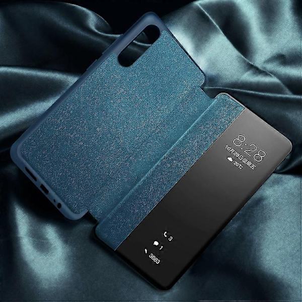 Kompatibel med Huawei P30 Pro Magnetisk Sidofönster Vy Stötsäker Horisontell Flip Läder Smart Fodral-WELLNGS{ad} Cyan