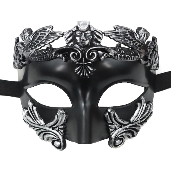 MFUOE Masquerade Mask for Men Roman Greek Mythological Ventian Mask for Halloween Christmas Mardi Mask Black & Silver