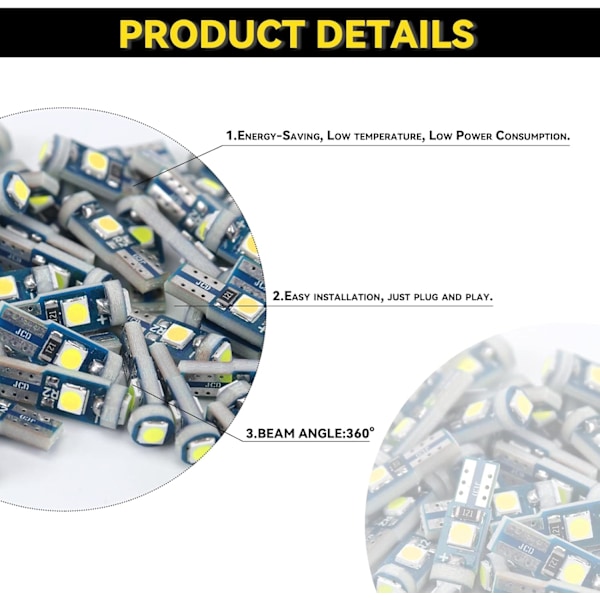 Super Lys LED Instrumentpanelbelysning, T5 37 74 LED Pære med Twist Lock Sokkel PC74 PC37 Instrumentpanel Målerklynge (Hvid) Mærke: NTNEV