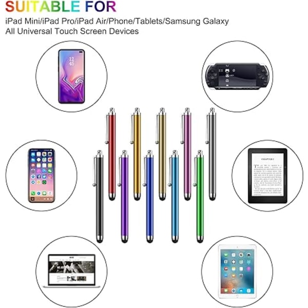 Stylus Pen [10 stk.] Universal Kapacitiv Touch Screen Penne til Tablets, iPad Mini, iPad Pro, iPad Air, Smartphones - Flere Farver