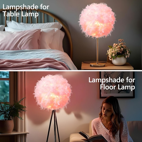 40 cm Hvid Fjer Loft Pendel Lampeskærm, Ikke-Elektrisk Lampeskærm til Gulvlampe og Bordlampe, ID 30 cm, OD 40 cm Pink pink