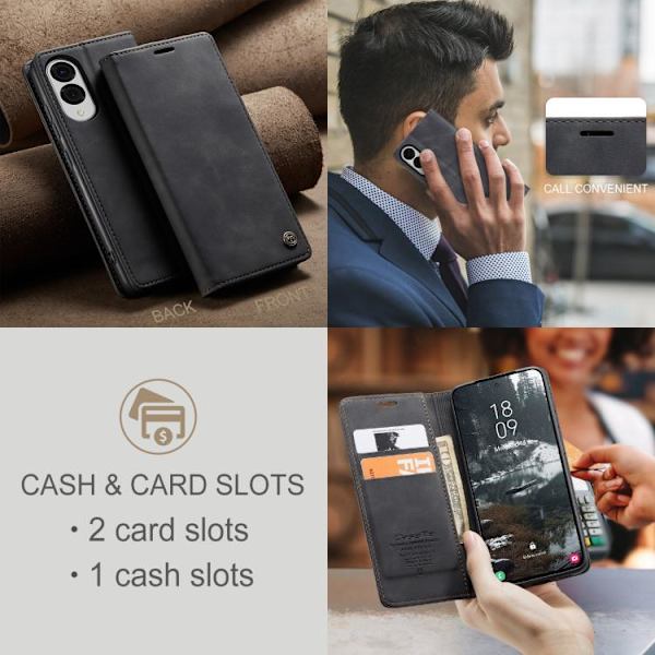 Samsung Galaxy S25 Edge 5G Etui CaseMe 013 Multifunktionelt Horisontalt Flip Læder {ad} Svart