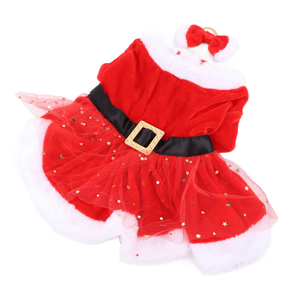 Pet Christmas Costume Funny Cute Santa Claus Dog Cat Christmas Clothes with Bow Headdress for Christmas Theme Party Cosplay M