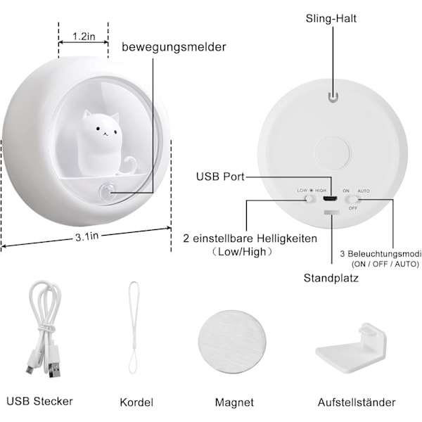Natlampe - Bevægelsessensor, Genopladelig & Magnetisk | Perfekt Gave til Kat