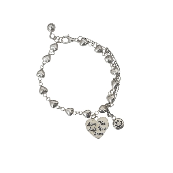 Silverhjärtaarmband för kvinnor Armband med hjärtsmileyberlock