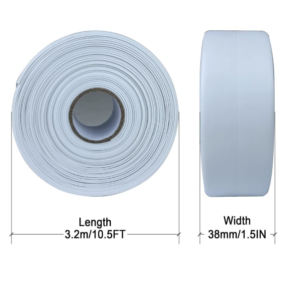 Vit Fogremsa, 2 st 3,2 cm x 3,2 m Självhäftande Fogtejp Tätningstejp för Badrum, Toalett, Köksbänk