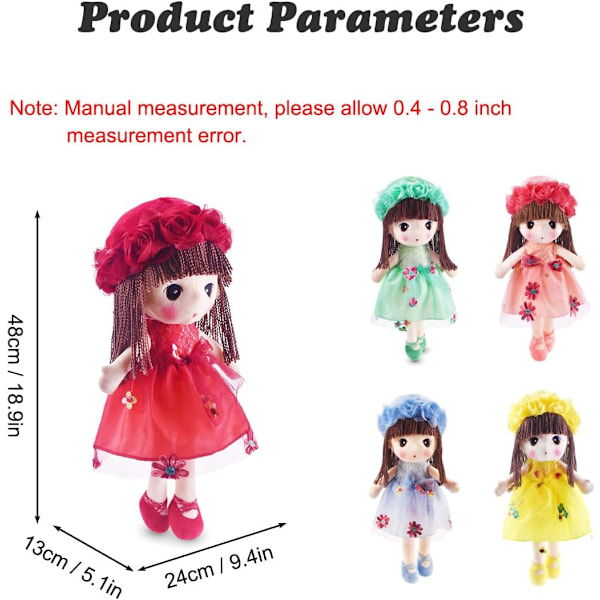 Kawaii Pehmeä Kukkatyttö-Plush-Leikkieläin Nuken Tyttöjen Lahja, 18 Tuumaa (Punainen)