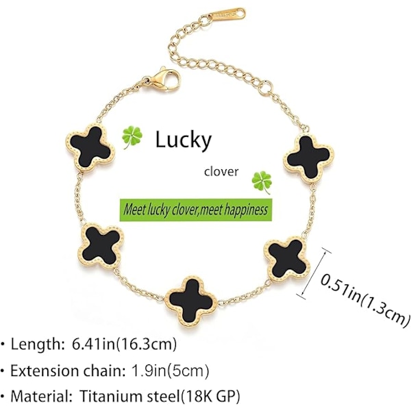 1 stk. Armbånd til kvinder 18K guldbelagt kløver venskabsarmbånd heldig firkløver justerbart armbånd blue